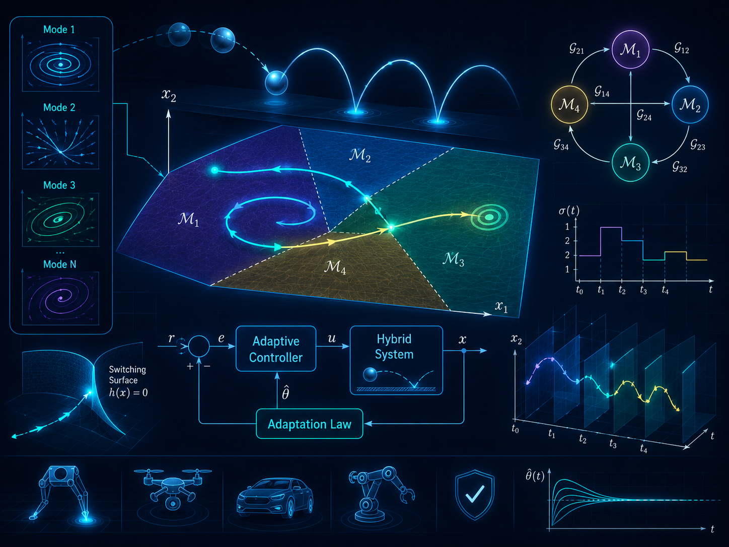 Adaptive control of hybrid dynamical systems visualization